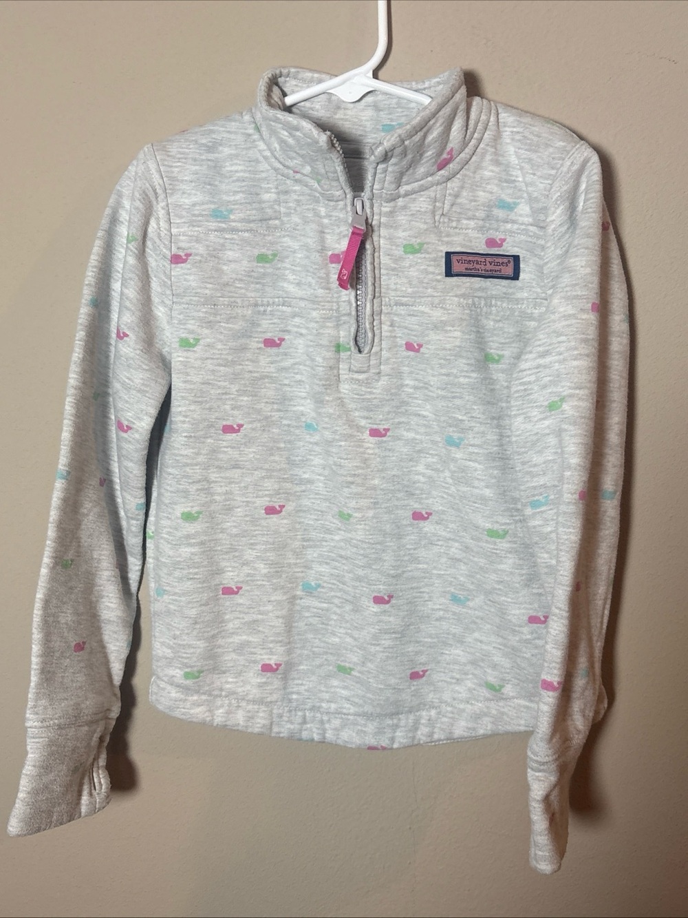 Vineyard Vines Quarter Zip Girls XS Grey Pullover Whale Preppy Sweatshirt